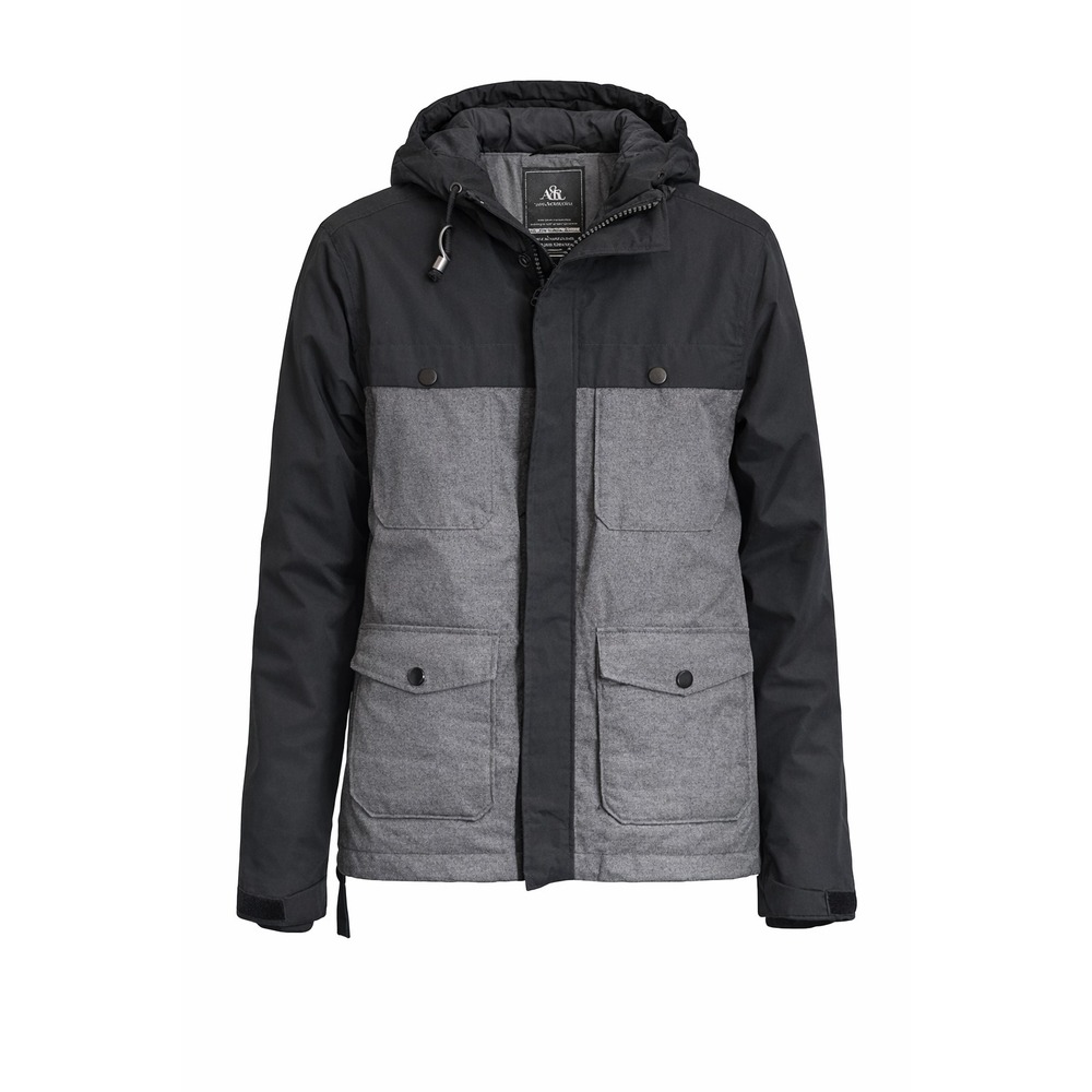 ROCK & REPUBLIC Jacket Mens Med Black Gray Hooded Utility Coat Streetwear Gorp